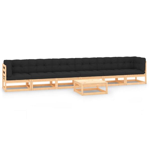 vidaXL Salon de jardin 7 Pièces avec coussins anthracite Pin massif