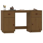 Bureau table poste de travail meuble d'ordinateur informatique étude avec armoires miel 135 x 50 x 75cm bois massif de pin brun 02_0023402