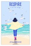 Carte Joyeux Anniversaire avec Enveloppe - Mini Poster Format 17x11 5cm Style Rétro Vintage - Respire l'air du large Femme face à la Mer Plage Mouettes - Fabriquée en France