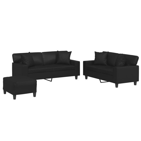 vidaXL Ensemble de canapés 3 Pièces avec coussins noir similicuir