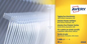 Boite de 5000 attaches textiles en polypropylène pour pistolet, longueur 40 mm. AVERY