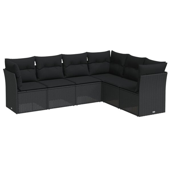 vidaXL Salon de jardin 6 Pièces avec coussins noir résine tressée
