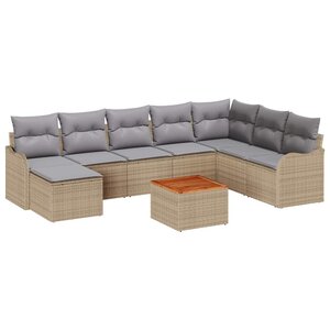 vidaXL Ensemble de canapé de jardin avec coussin 9 Pièces Beige polyrotin