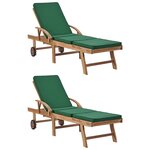 vidaXL Chaises longues avec coussins 2 Pièces Bois de teck solide Vert