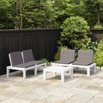 vidaXL Salon de jardin 3 Pièces avec coussins Plastique Blanc