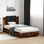 vidaXL Cadre de lit tête de lit et lumières LED chêne fumé 90x190 cm