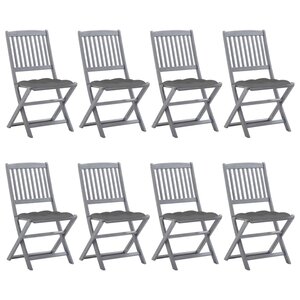 vidaXL Chaises pliables d'extérieur lot de 8 et coussins Bois d'acacia