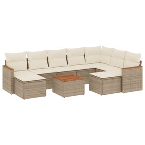 vidaXL Salon de jardin avec coussins 10 Pièces beige résine tressée