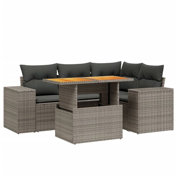 vidaXL Salon de jardin 5 Pièces avec coussins gris résine tressée