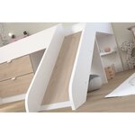 Lit toboggan enfant - Décor Blanc et chêne Jackson - Sommier inclus - 90 x 200 cm