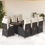 vidaXL Ensemble à manger de jardin 9Pièces coussins noir résine tressée