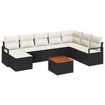 Canapé de jardin 9 pièces avec coussins Noir Poly Rotin Acacia