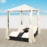 vidaXL Chaise longue double avec rideaux Résine tressée Noir