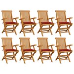 vidaXL Chaises de jardin avec coussins rouge lot de 8 Teck massif