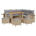 Ensemble de canapé de jardin 9 pièces avec coussins beige en poly rotin