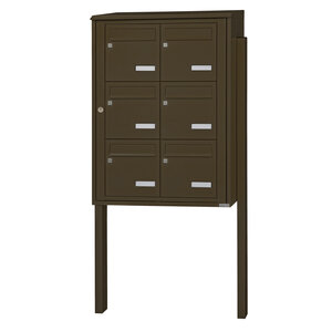 Bloc collectif leabox.com 2x3 grade 3 simple face Extérieur fixation sur pieds à sceller Brun Sepia RAL 8014 finition brillante