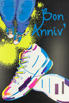 Carte FLUO Bon Anniversaire avec Enveloppe 12x17 5cm - Jeans Chaussures Baskets