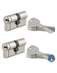 THIRARD - Lot de 2 cylindres de serrure double entrée Transit 2  30x30mm  s'entrouvrant  nickel 8 clés/cylindre