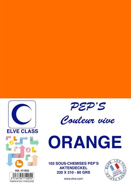 Paquet de 102 Sous-chemises 80 g 220 x 310 mm PEP'S Coloris Vifs Orange ELVE