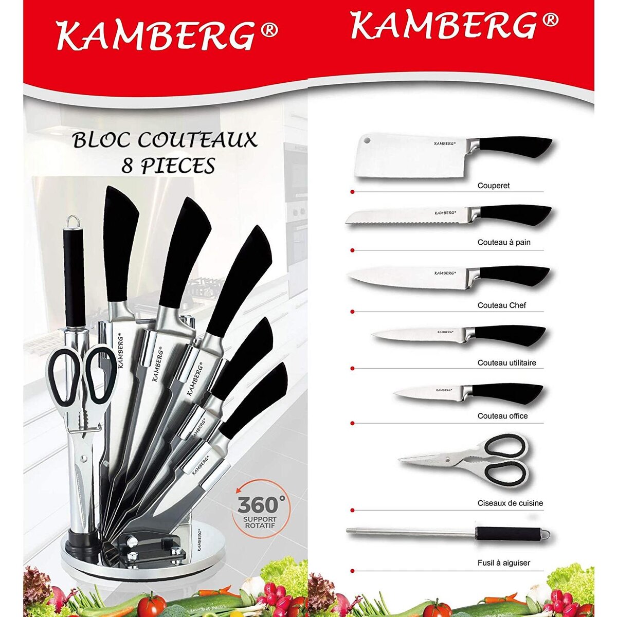 Kamberg Bloc Couteaux 8 Pièces Noir à Prix Carrefour