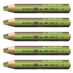 Crayon multi-talents woody 3 in 1 duo - vert clair-marron x 5 STABILO