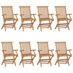 vidaXL Chaises de jardin avec coussins vert vif lot de 8 Teck massif