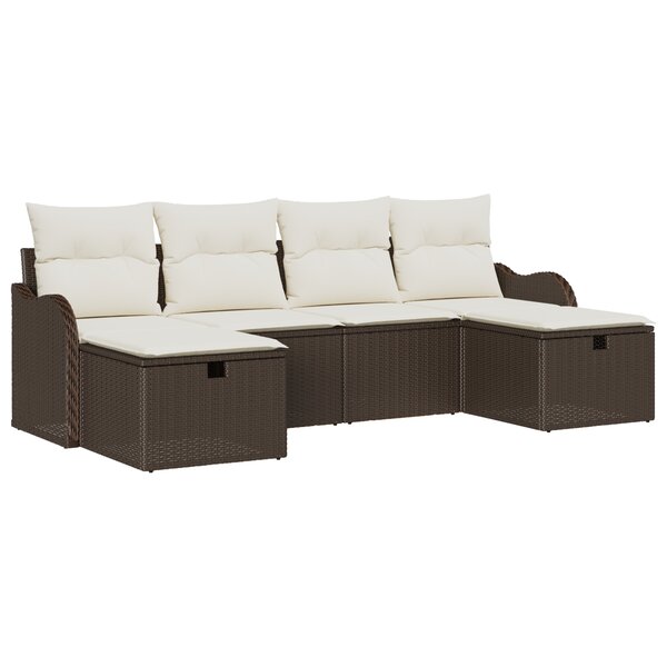 Ensemble de canapé de jardin vidaXL 6 pièces avec coussins Marron en Poly Rattan