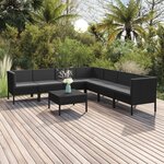 vidaXL Salon de jardin 8 Pièces avec coussins Résine tressée Noir