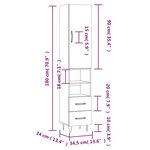 vidaXL Buffet haut Blanc brillant 34 5x34x180 cm Bois d'ingénierie