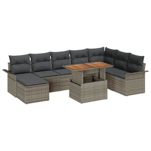 vidaXL Ensemble de canapé de jardin avec coussin 9 Pièces Gris