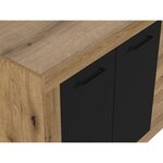 Buffet Mélaminé chêne et noir - 4 portes + 3 tiroirs - Style industriel - 206 x 45 x 83 5 cm