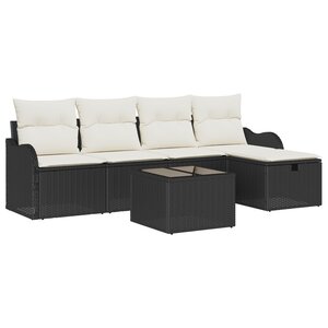 Ensemble de Canapé de Jardin de 6 Pièces avec Coussins en Poly Rattan Noir