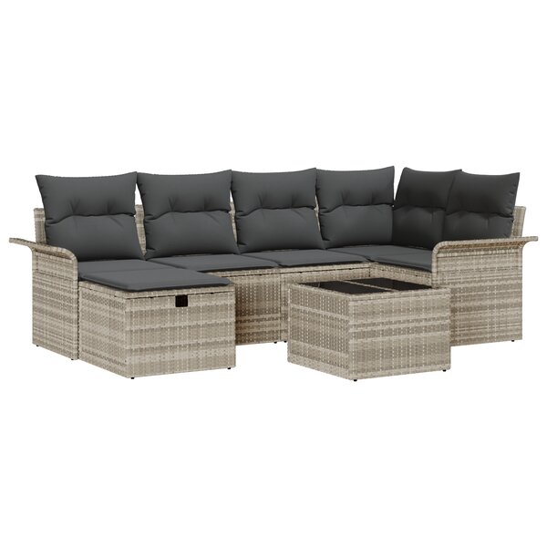 Ensemble de 7 Pièces de Canapé de Jardin avec Coussins en Poly Rotin Gris Clair