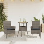 vidaXL Ensemble à manger de jardin et coussins 3 Pièces gris rotin acacia