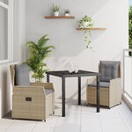 Ensemble repas jardin 3 pièces poly rattan beige vidaXL