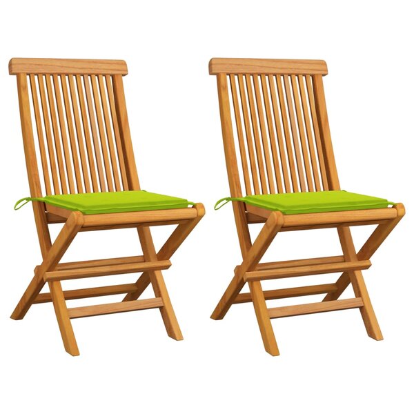 vidaXL Chaises de jardin avec coussins vert vif 2 Pièces Bois de teck