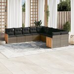 vidaXL Salon de jardin avec coussins 10 Pièces gris résine tressée