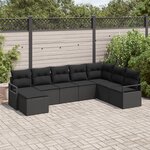 Ensemble de Canapé de Jardin 8 Pièces avec Coussins Noir Rotin Poly
