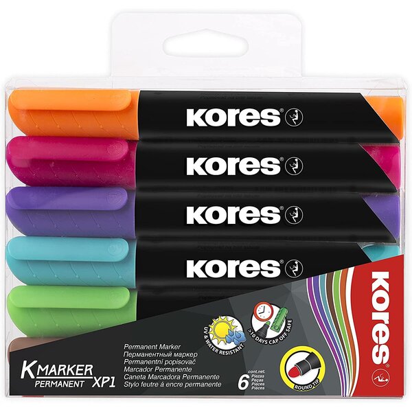Etui de 6 marqueurs permanents 'k marker'  pointe ogive kores