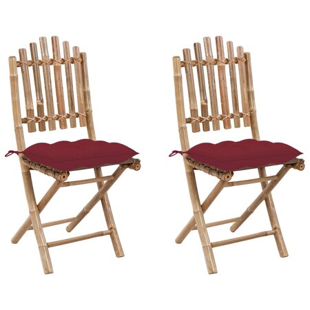 vidaXL Chaises pliables de jardin 2 Pièces avec coussins Bambou