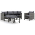 vidaXL Salon de jardin 6 Pièces avec coussins Résine tressée Gris