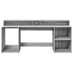 Bureau table poste de travail meuble d'ordinateur informatique étude et lumières LED sonoma 200 x 55 x 91 cm bois ingénierie gris 02_0023811