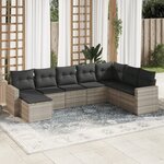 vidaXL Salon de jardin 8 Pièces avec coussins gris clair résine tressée