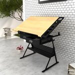 vidaXL Table à dessin inclinable 2 tiroirs et tabouret