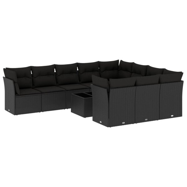 vidaXL Salon de jardin 11 Pièces avec coussins noir résine tressée