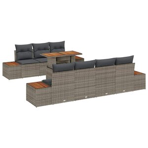 vidaXL Ensemble de canapé de jardin avec coussin 8 Pièces Gris Poly rotin