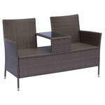 Banc de jardin design contemporain 133L x 63l x 84H cm banc double chaise avec coussins assise + tablette intégrée résine tressée chocolat polyester crème