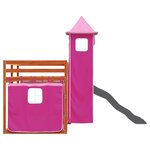vidaXL Lit superposé avec toboggan et rideaux rose 90x200 cm