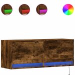 vidaXL Meuble TV mural avec lumières LED chêne fumé 100x31x35 cm