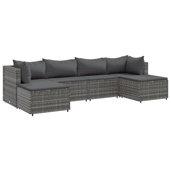 vidaXL Salon de jardin 6 Pièces avec coussins Gris Résine tressée